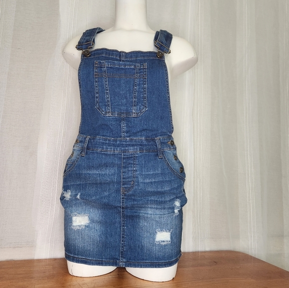 Wax Jeans Women's Juniors Distressed Denim Overall Dress Size Medium. - Picture 6 of 15
